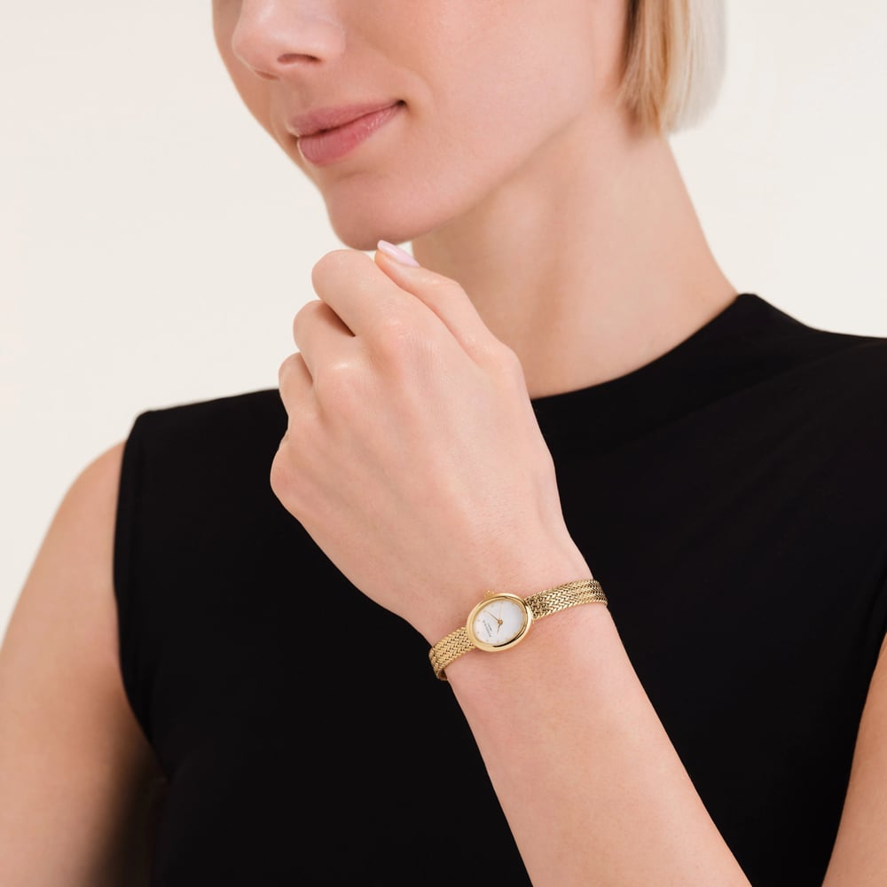ROSEFIELD Ladies Mini Oval White Mother of Pearl Dial Golden Bracelet Watch MWGMG-M02
