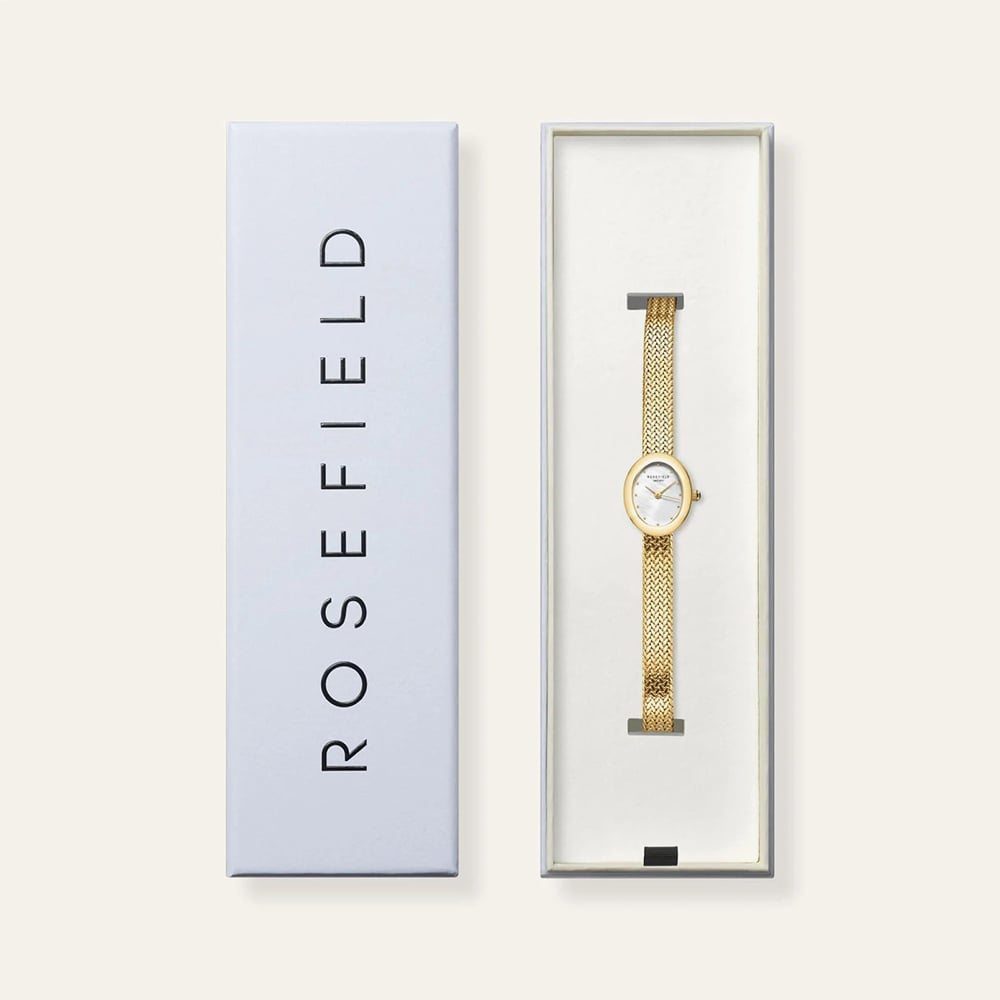 ROSEFIELD Ladies Mini Oval White Mother of Pearl Dial Golden Bracelet Watch MWGMG-M02