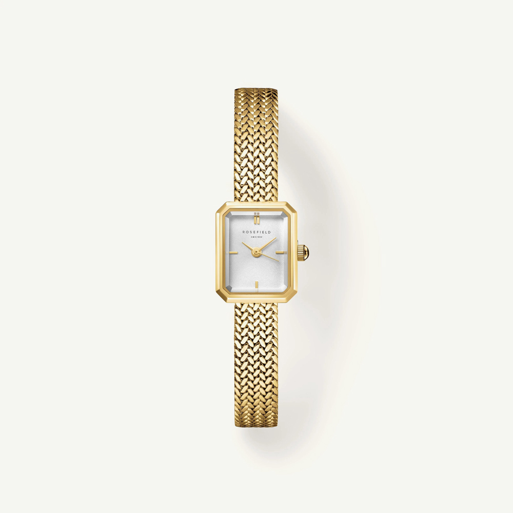 ROSEFIELD Ladies Mini Octagon White Dial Golden Bracelet Watch & Tree of Life Crystal Bracelet Gift Set MWGTG-X297