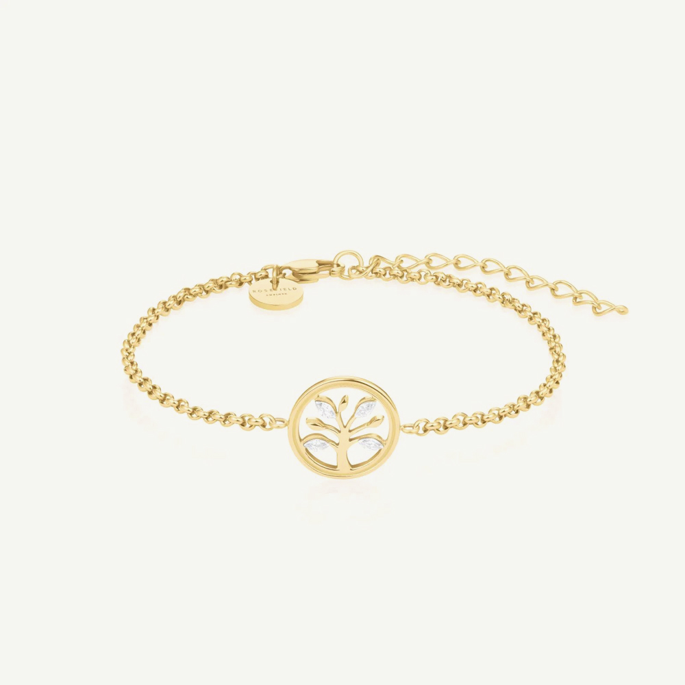 ROSEFIELD Ladies Mini Octagon White Dial Golden Bracelet Watch & Tree of Life Crystal Bracelet Gift Set MWGTG-X297