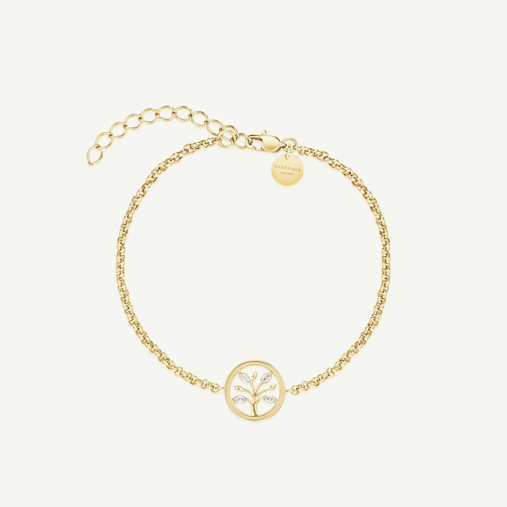 ROSEFIELD Ladies Mini Octagon White Dial Golden Bracelet Watch & Tree of Life Crystal Bracelet Gift Set MWGTG-X297