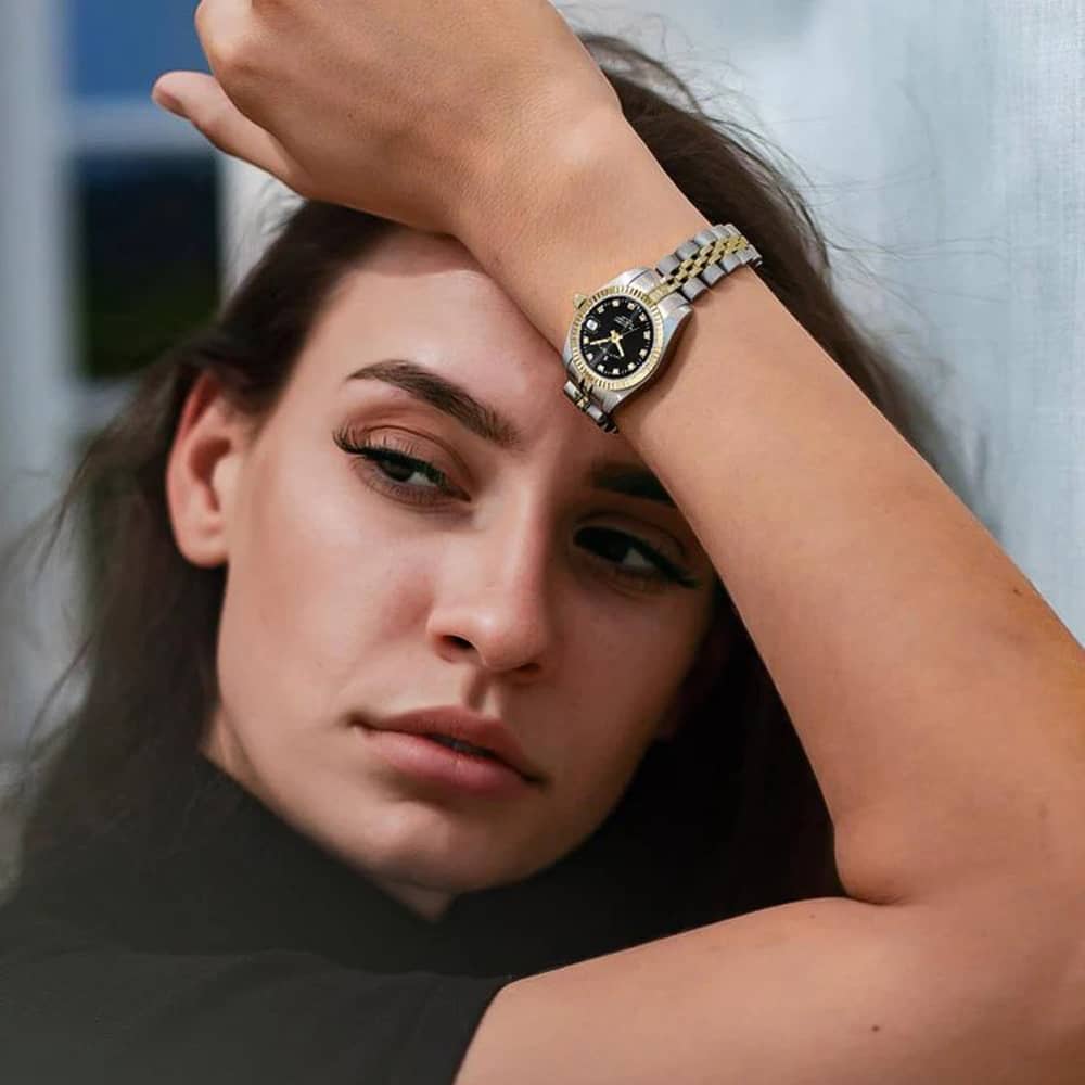 Jacques du Manoir Ladies Inspiration Elegance 26mm Black Dial Two Tone Bracelet Watch NRO.20