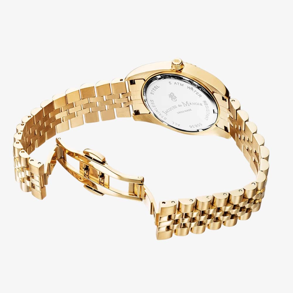 Jacques du Manoir Ladies Inspiration Elegance Black Dial Gold Tone Bracelet Watch NRO.21