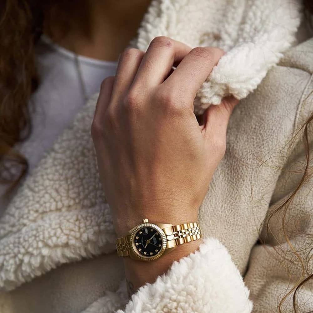 Jacques du Manoir Ladies Inspiration Elegance 26mm Black Dial Gold Tone Bracelet Watch NRO.22