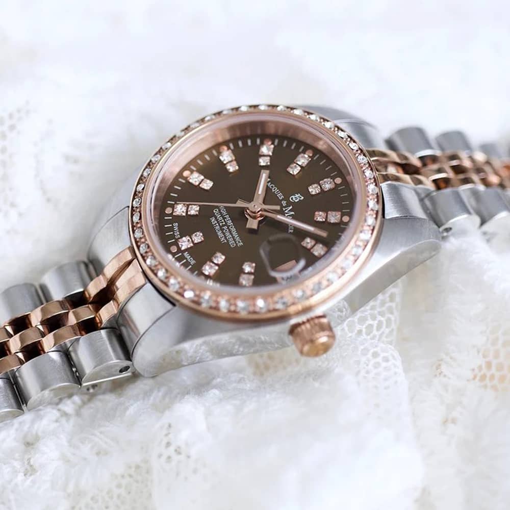 Jacques du Manoir Ladies Inspiration Elegance 26mm Brown Dial Two Tone Bracelet Watch NROP.26