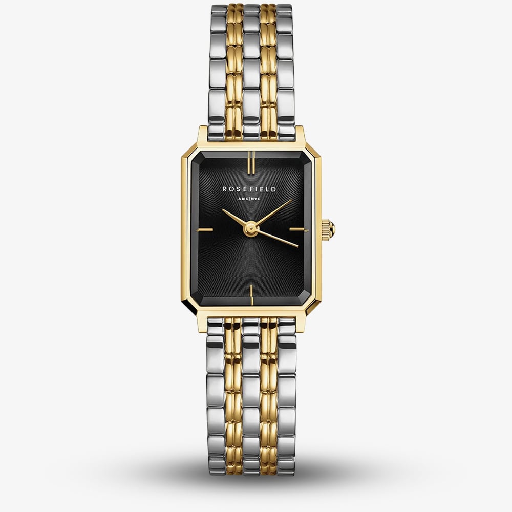 House of Watches - ROSEFIELD Ladies Octagon XS Black Dial Two Tone Bracelet Watch OBDSG-O88 - Image 1