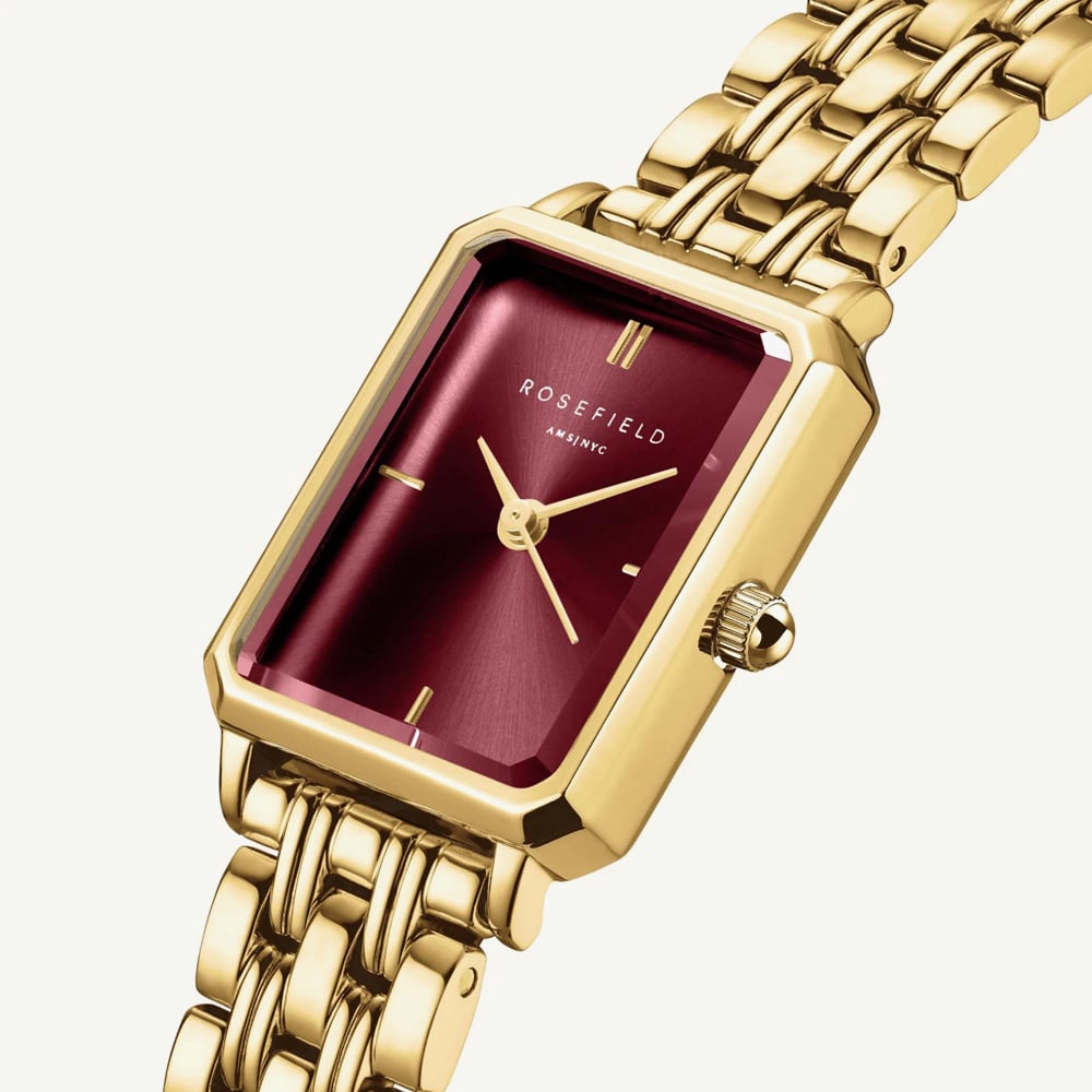 ROSEFIELD Ladies Octagon XS Burgundy Dial Golden Bracelet Watch OBGSG-O83