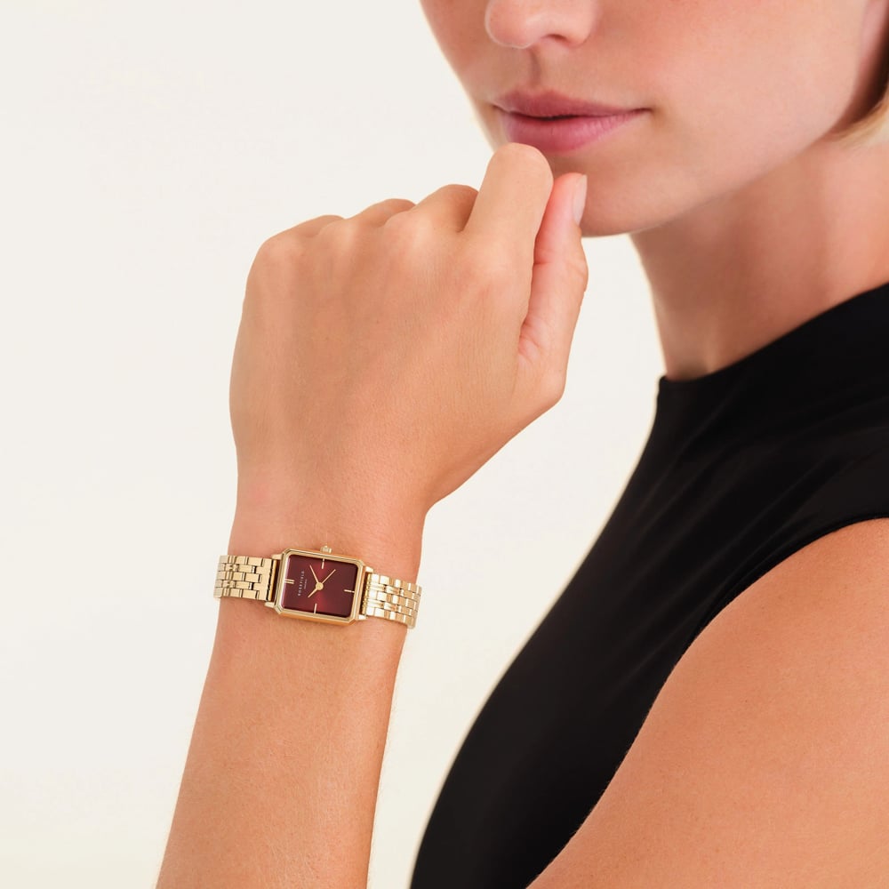 ROSEFIELD Ladies Octagon XS Burgundy Dial Golden Bracelet Watch OBGSG-O83