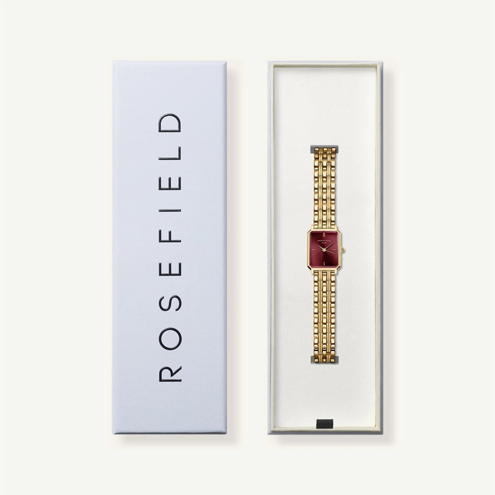 ROSEFIELD Ladies Octagon XS Burgundy Dial Golden Bracelet Watch OBGSG-O83
