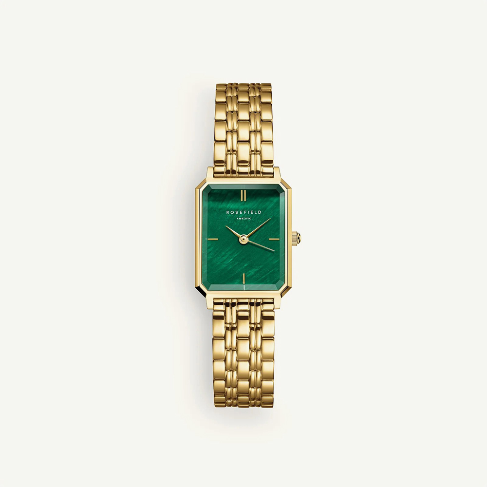 ROSEFIELD Ladies Octagon XS Green Mother of Pearl Dial Golden Bracelet Watch & Emerald Duo Bracelet Gift Set OEGED-X288