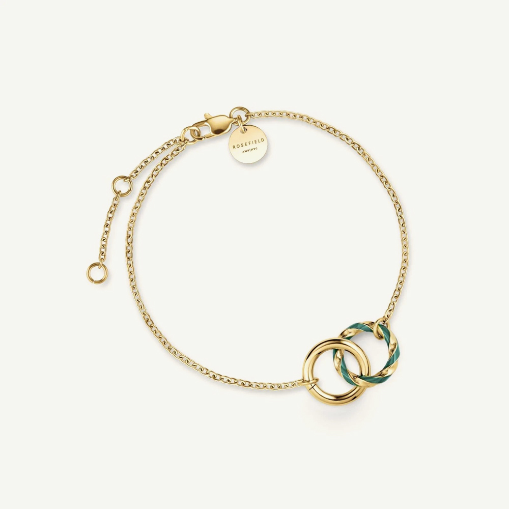 ROSEFIELD Ladies Octagon XS Green Mother of Pearl Dial Golden Bracelet Watch & Emerald Duo Bracelet Gift Set OEGED-X288