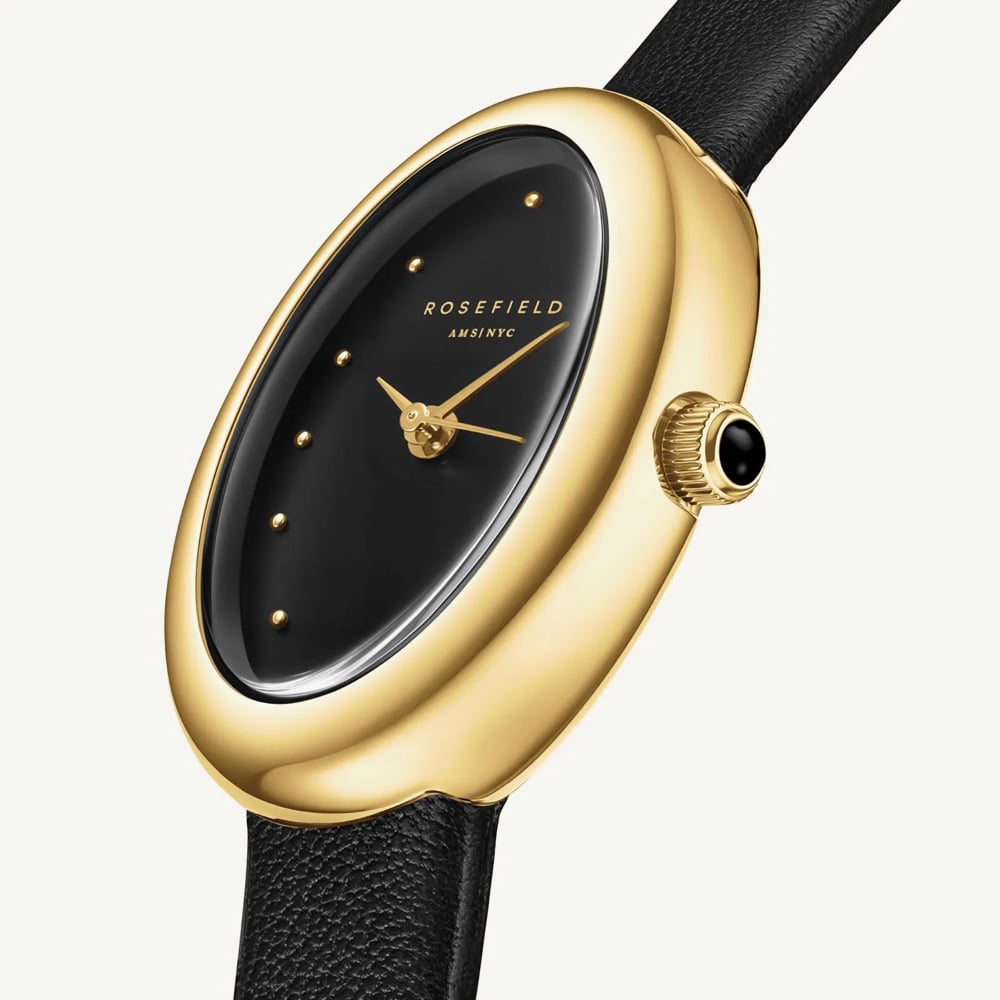 ROSEFIELD Ladies Ovale Black Dial Leather Strap Watch OVBGLG-OV18