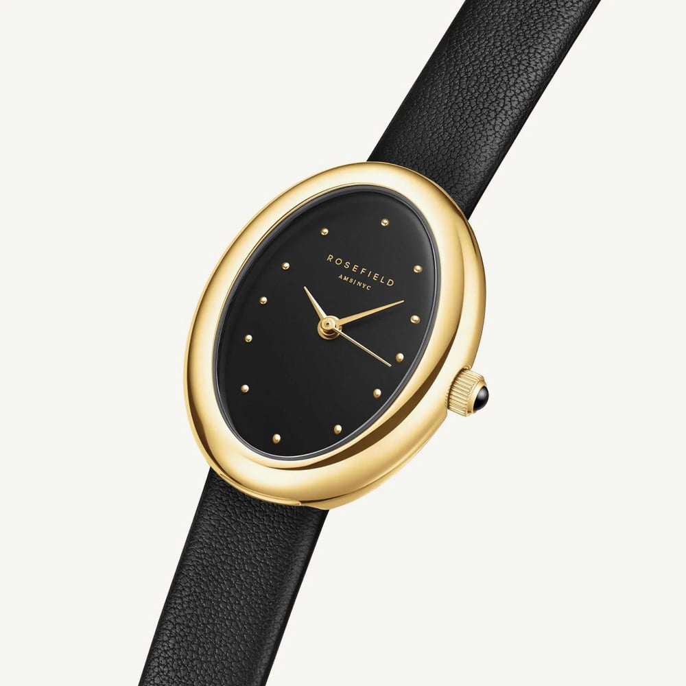 ROSEFIELD Ladies Ovale Black Dial Leather Strap Watch OVBGLG-OV18