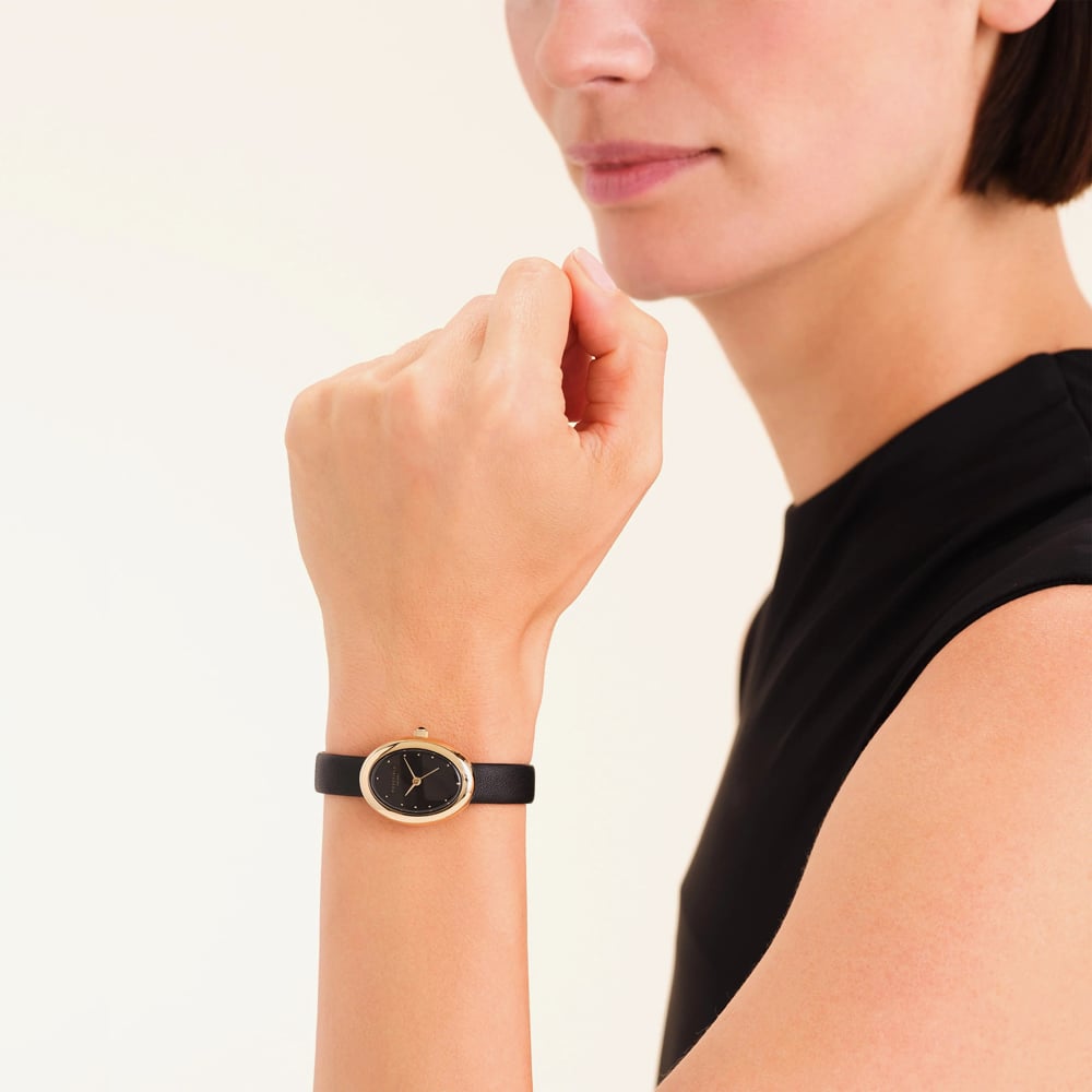 ROSEFIELD Ladies Ovale Black Dial Leather Strap Watch OVBGLG-OV18