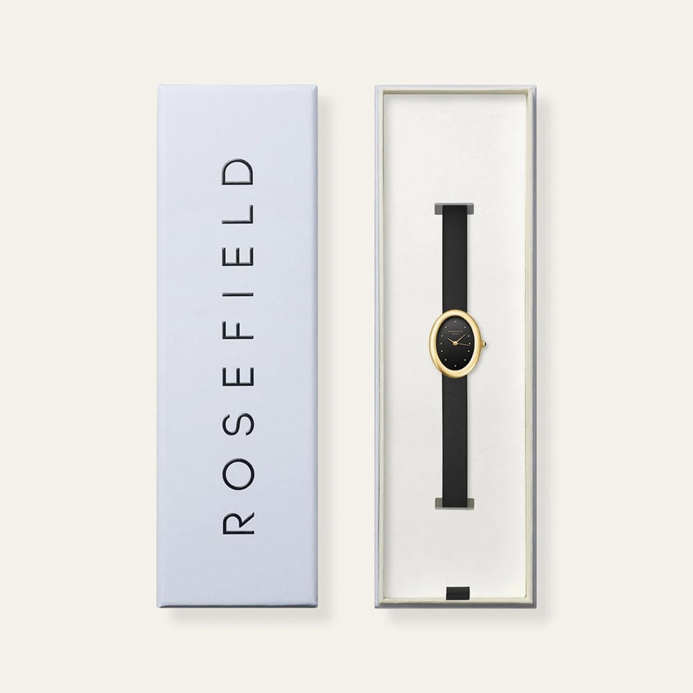 ROSEFIELD Ladies Ovale Black Dial Leather Strap Watch OVBGLG-OV18