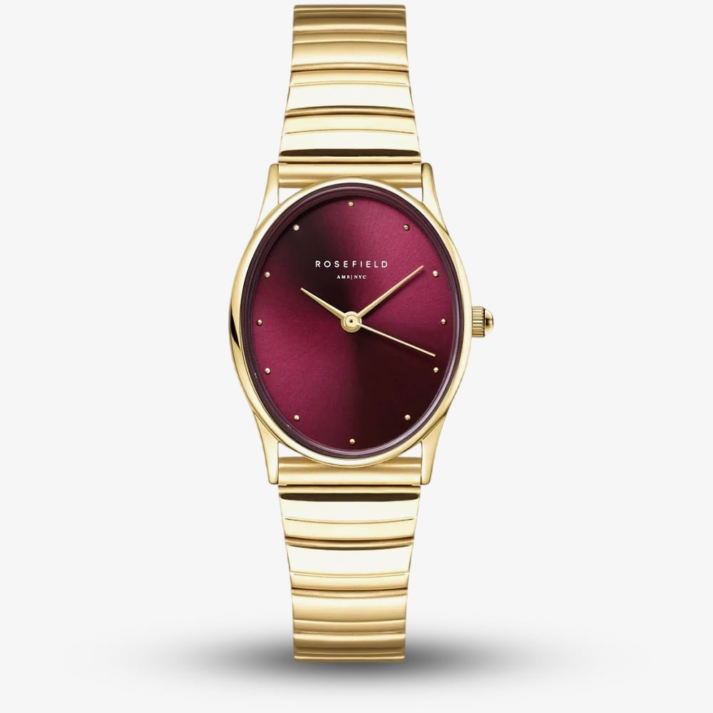 ROSEFIELD Ladies Oval Burgundy Dial Golden Bracelet Watch OVGSG-OV15 - Image 2