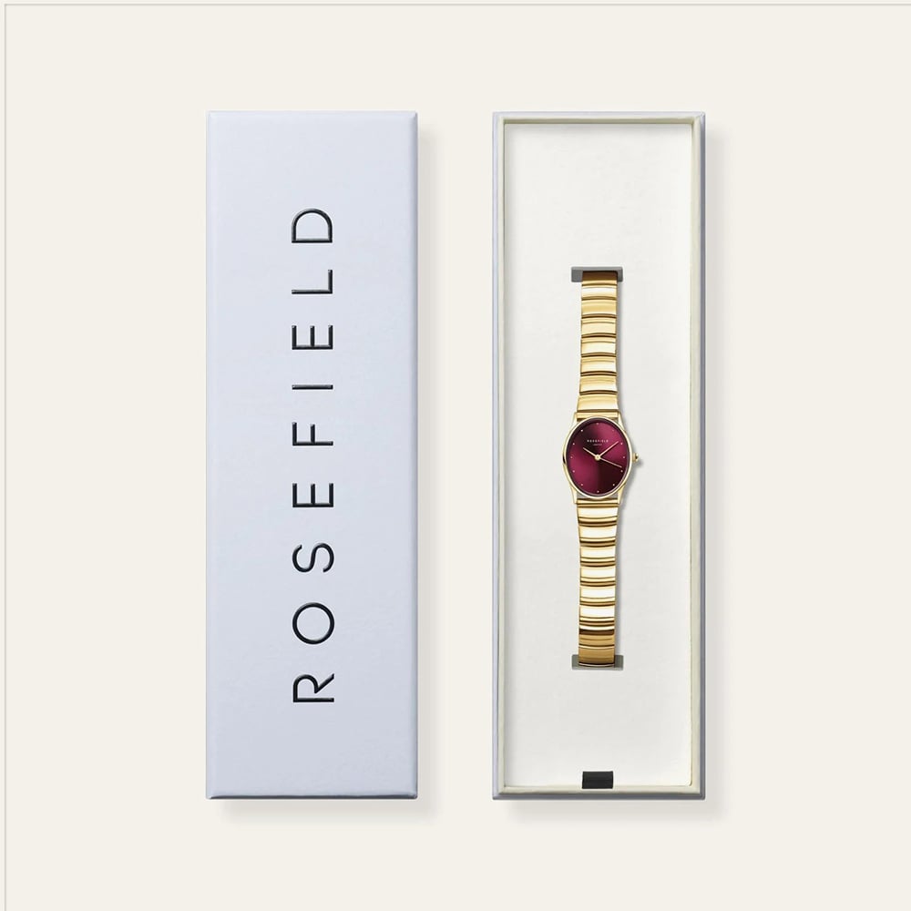 ROSEFIELD Ladies Oval Burgundy Dial Golden Bracelet Watch OVGSG-OV15