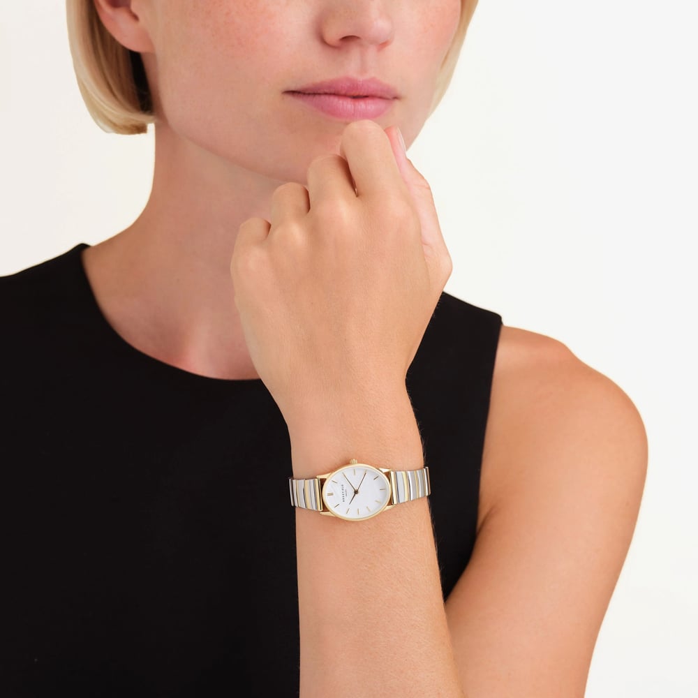 ROSEFIELD Ladies Oval White Mother of Pearl Dial Two Tone Bracelet Watch OVWDSG-OV17