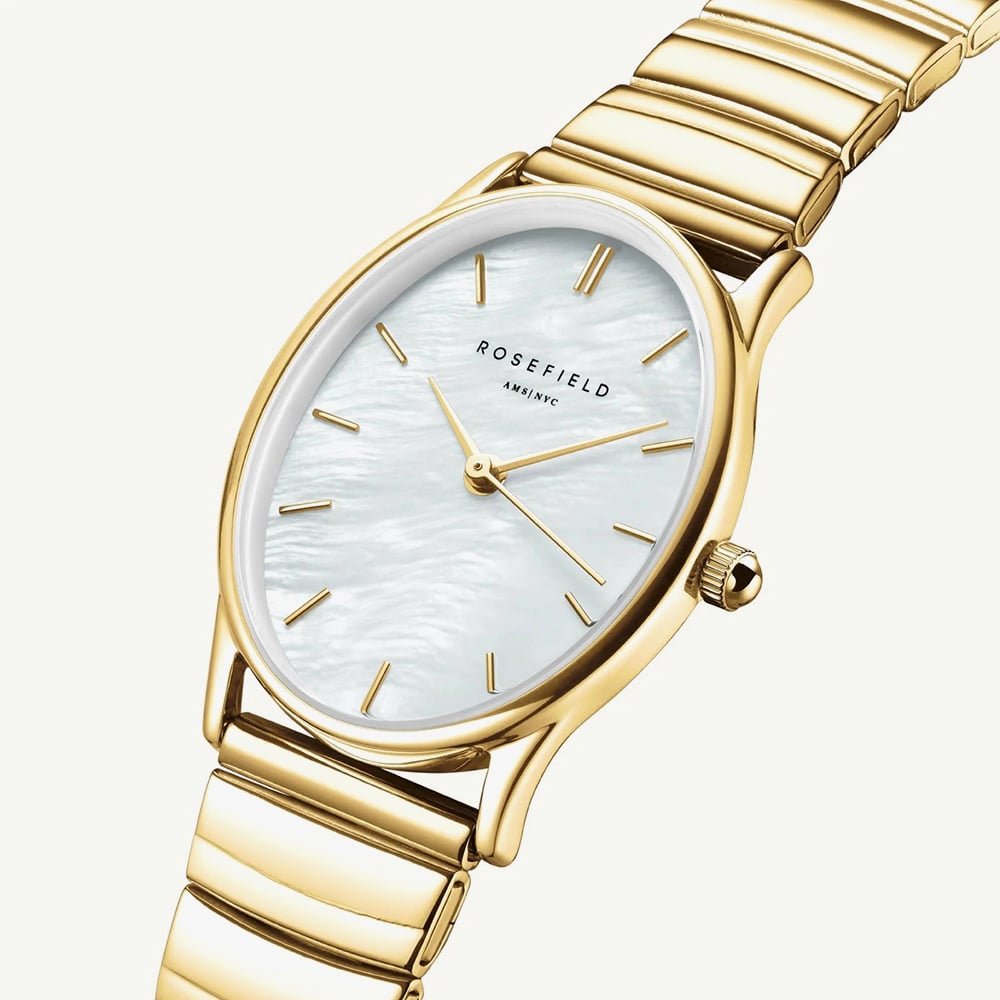 ROSEFIELD Ladies Oval White Mother of Pearl Golden Bracelet Watch OVWGSG-OV16