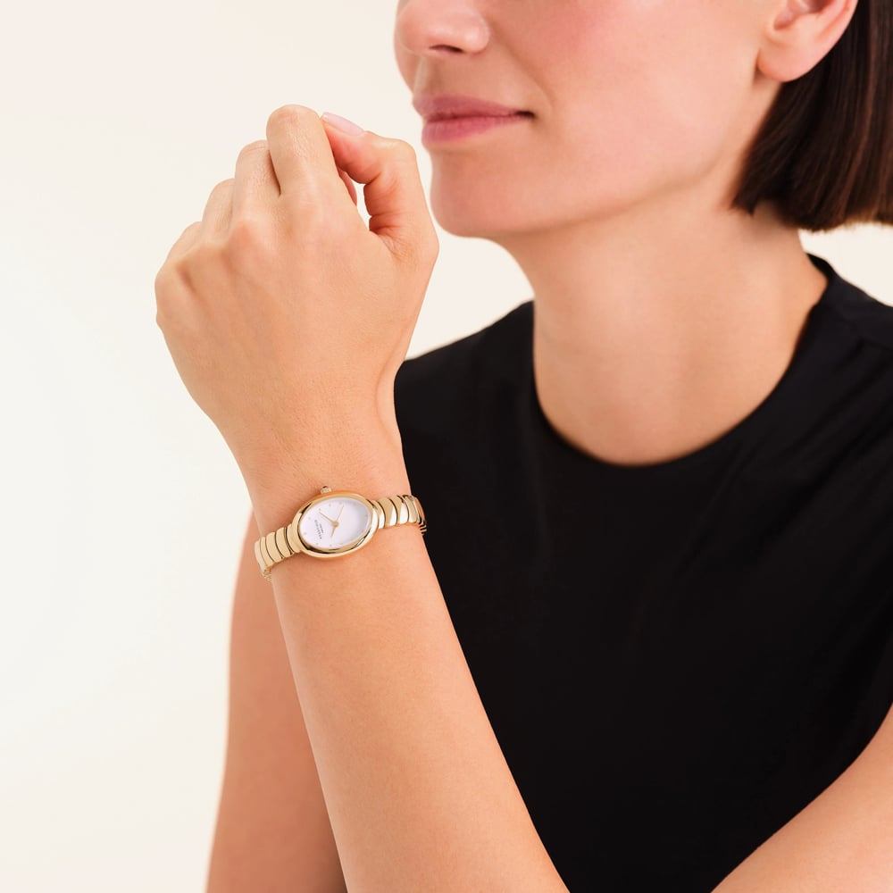 ROSEFIELD Ladies Ovale White Dial Golden Bracelet Watch OVWGSG-OV19