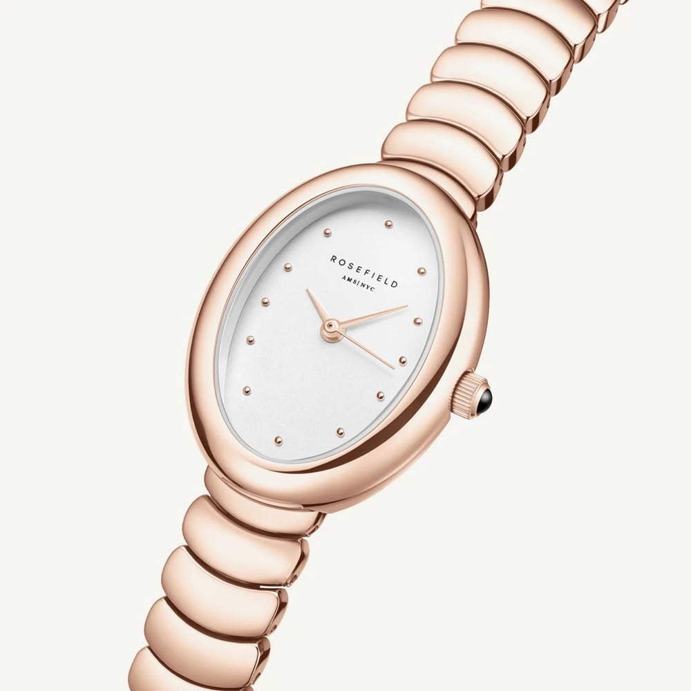 ROSEFIELD Ladies Ovale White Dial Rose Gold Bracelet Watch OVWRSR-OV21