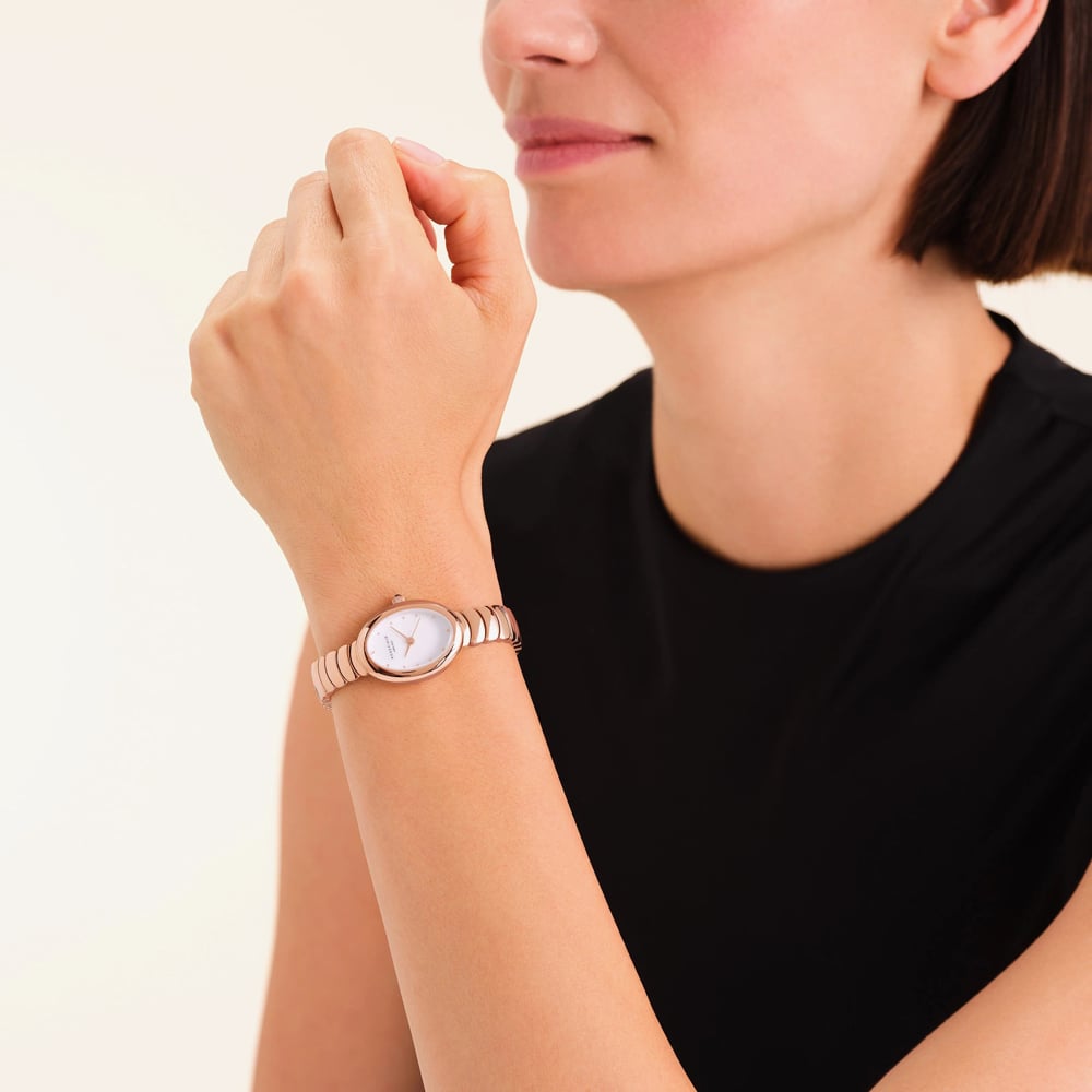 ROSEFIELD Ladies Ovale White Dial Rose Gold Bracelet Watch OVWRSR-OV21
