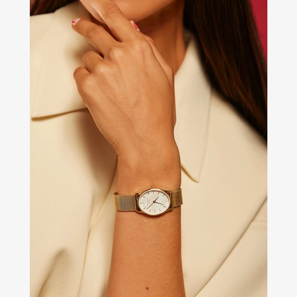 ROSEFIELD Ladies Oval White Mother of Pearl Golden Mesh Bracelet Watch OWGMG-OV10