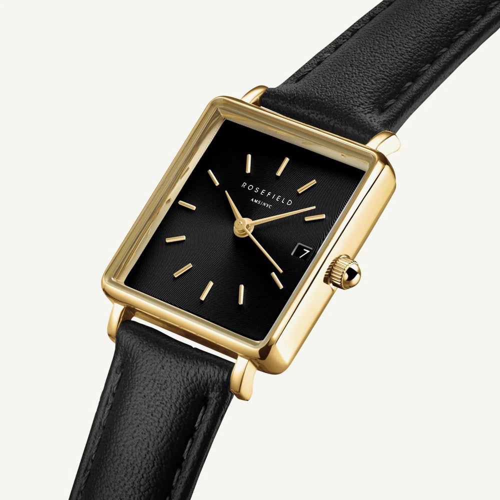 ROSEFIELD Ladies Boxy XS Black Dial Leather Strap Watch QBBLG-Q53