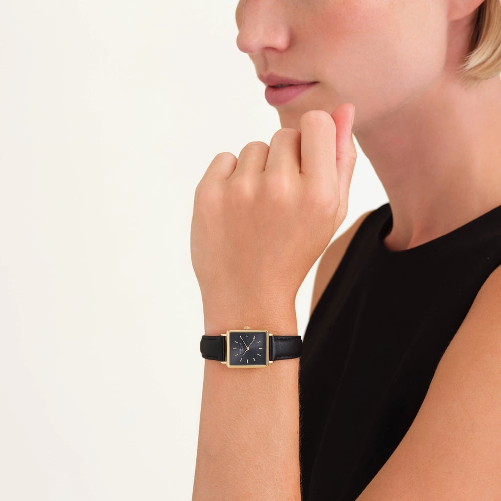 ROSEFIELD Ladies Boxy XS Black Dial Leather Strap Watch QBBLG-Q53