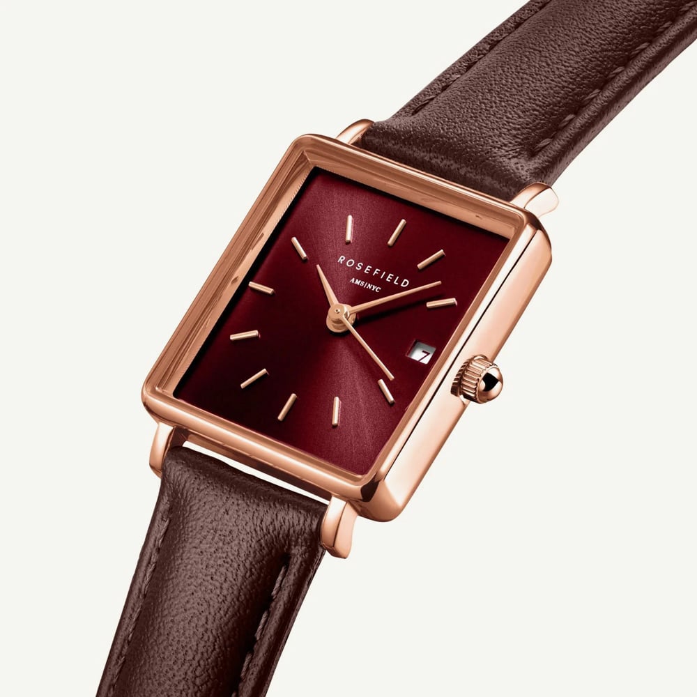 ROSEFIELD Ladies Boxy XS Red Dial Leather Strap Watch QBBLR-Q56