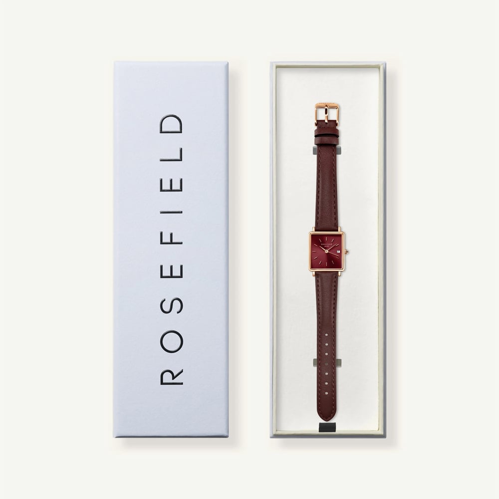 ROSEFIELD Ladies Boxy XS Red Dial Leather Strap Watch QBBLR-Q56
