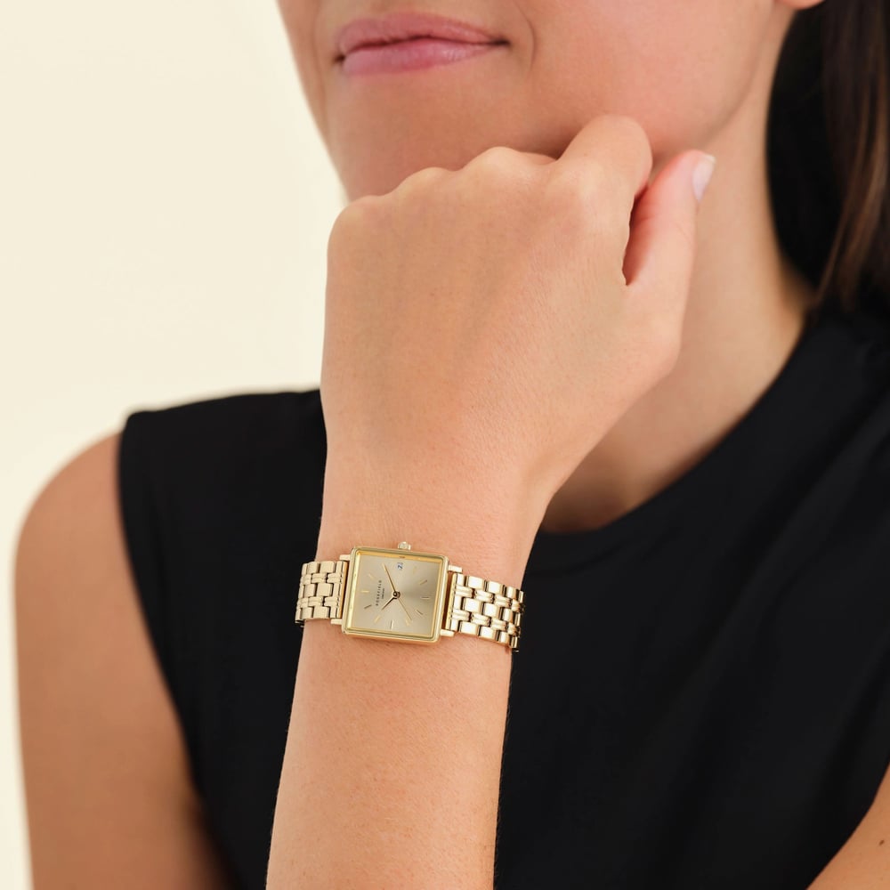 ROSEFIELD Ladies Boxy XS Champagne Dial Golden Bracelet Watch QCGSG-Q048