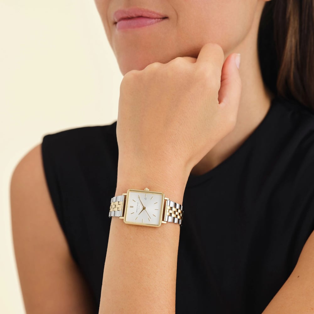 ROSEFIELD Ladies Boxy White Dial Two Tone Bracelet Watch QVSGD-Q013