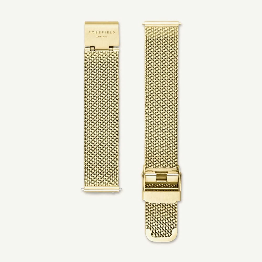 ROSEFIELD Ladies Boxy White Dial Golden Mesh Bracelet Watch QWSG-Q03