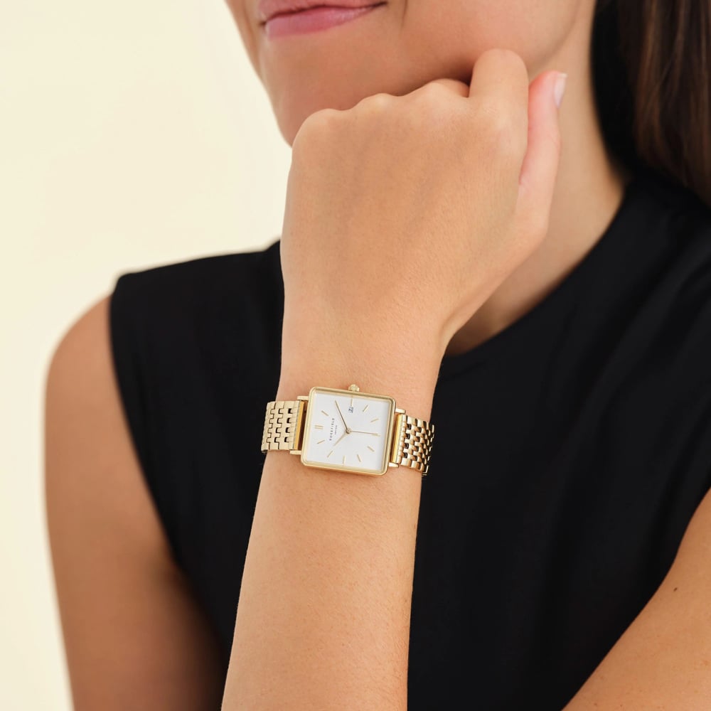 ROSEFIELD Ladies Boxy White Dial Golden Bracelet Watch QWSG-Q09