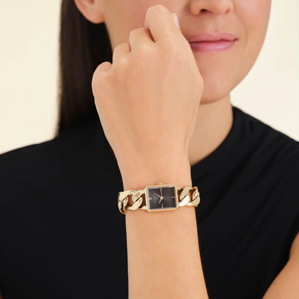 ROSEFIELD Ladies Studio Octagon XS Black Dial Golden Curb Chain Bracelet Watch SBGSG-O57