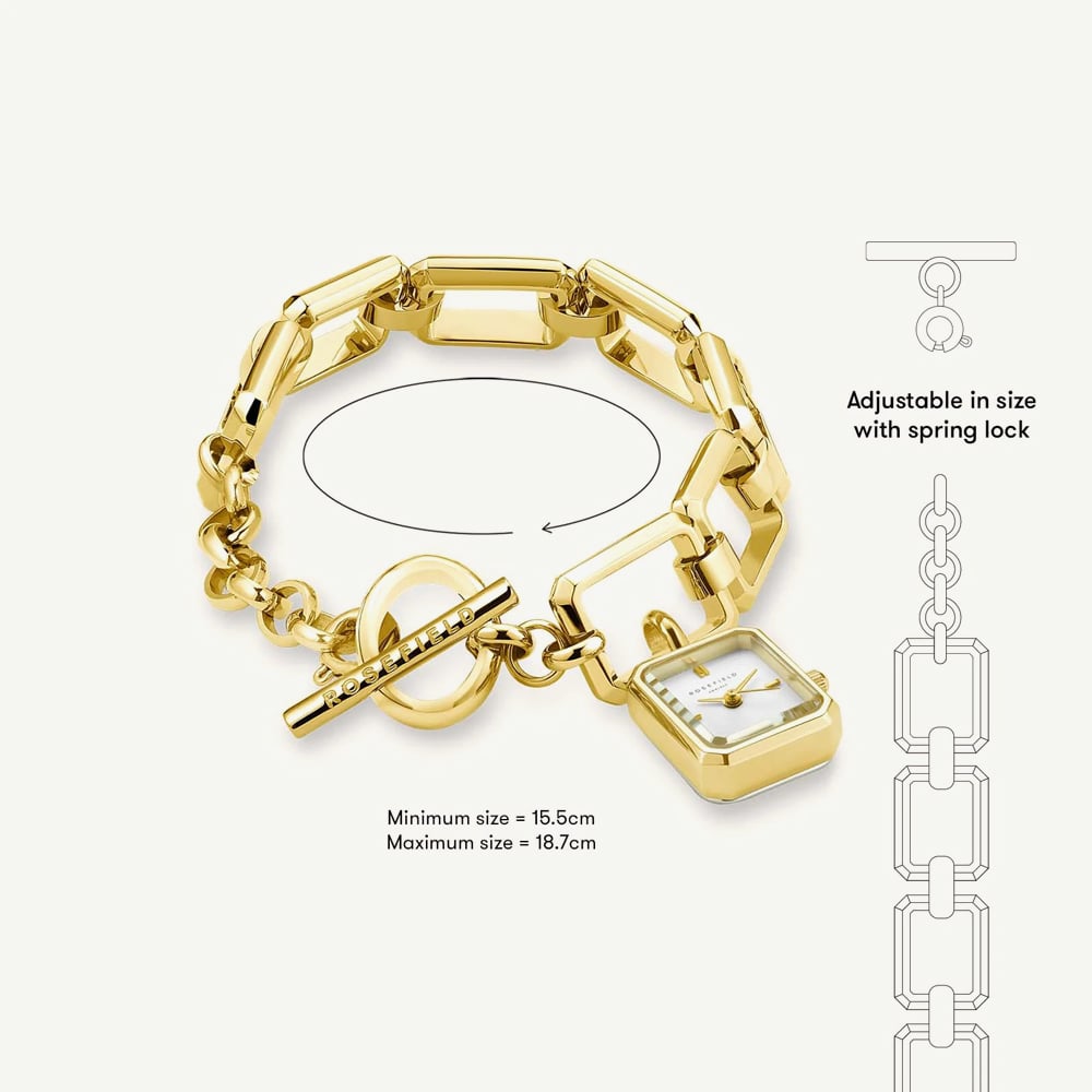 ROSEFIELD Ladies Studio Octagon Black Dial Golden Chain Bracelet Watch SBGSG-O66