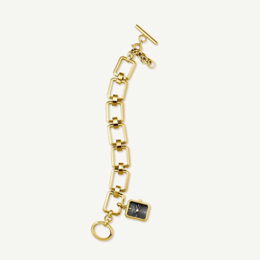 ROSEFIELD Ladies Studio Octagon Black Dial Golden Chain Bracelet Watch SBGSG-O66