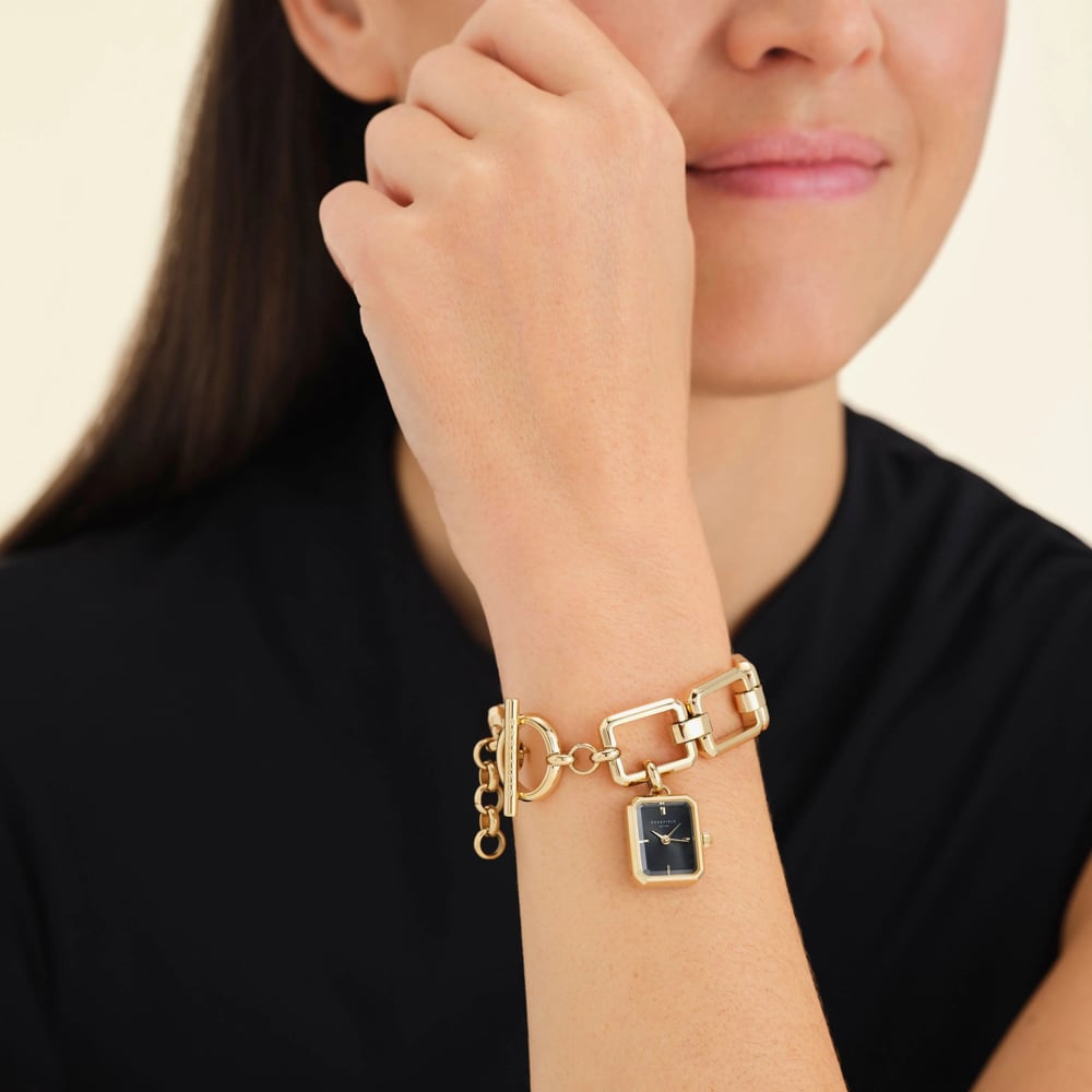 ROSEFIELD Ladies Studio Octagon Black Dial Golden Chain Bracelet Watch SBGSG-O66