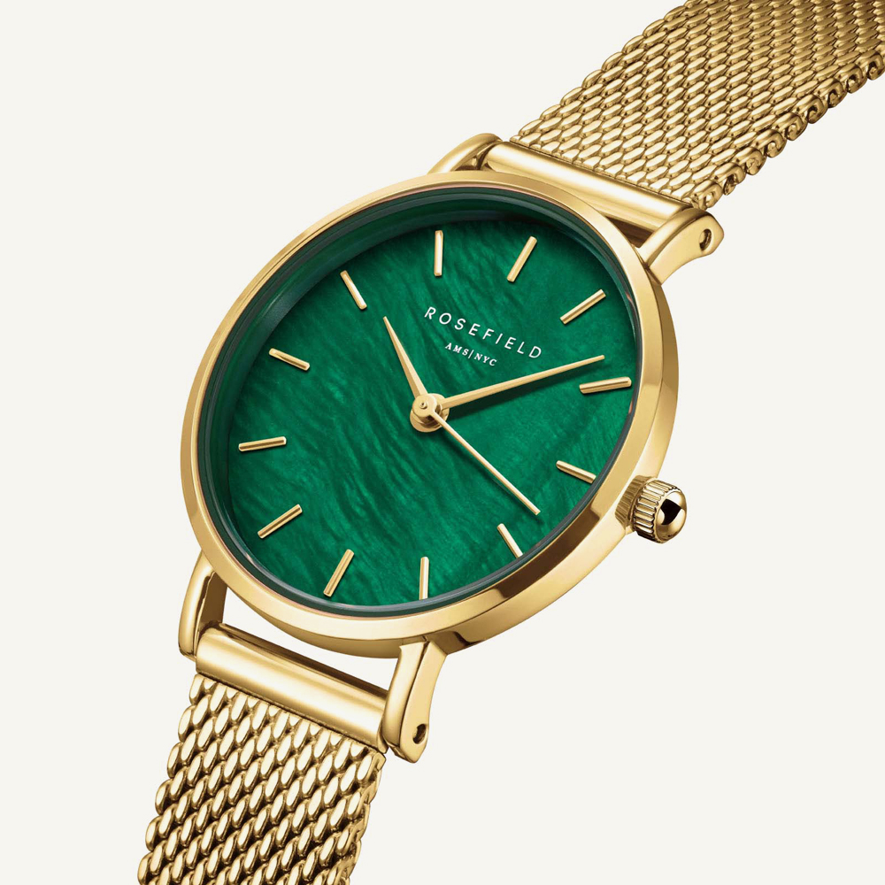 ROSEFIELD Ladies Small Edit Green Mother of Pearl Golden Mesh Bracelet Watch SEEGMG-SE72