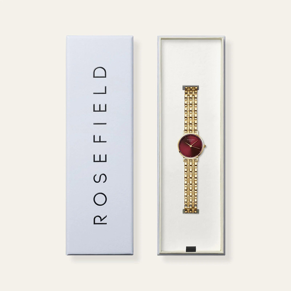 ROSEFIELD Ladies Small Edit Burgundy Dial Golden Bracelet Watch SEGSG-SE01