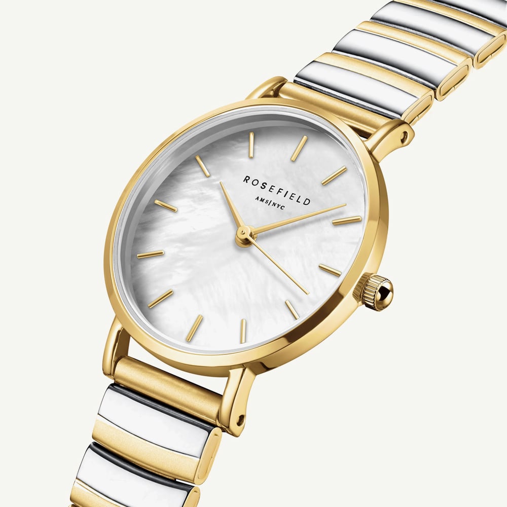 ROSEFIELD Ladies Small Edit White Mother of Pearl Two Tone Bracelet Watch SEWDSG-SE03