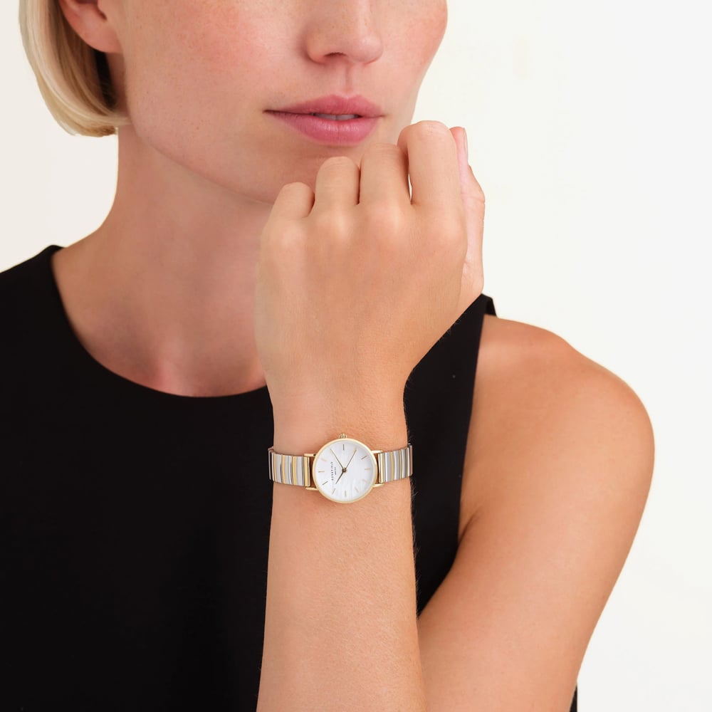 ROSEFIELD Ladies Small Edit White Mother of Pearl Two Tone Bracelet Watch SEWDSG-SE03