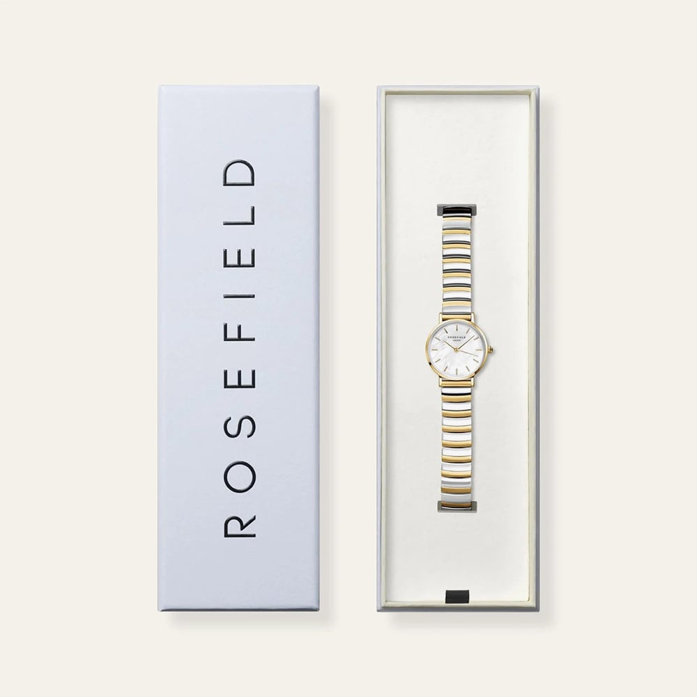 ROSEFIELD Ladies Small Edit White Mother of Pearl Two Tone Bracelet Watch SEWDSG-SE03