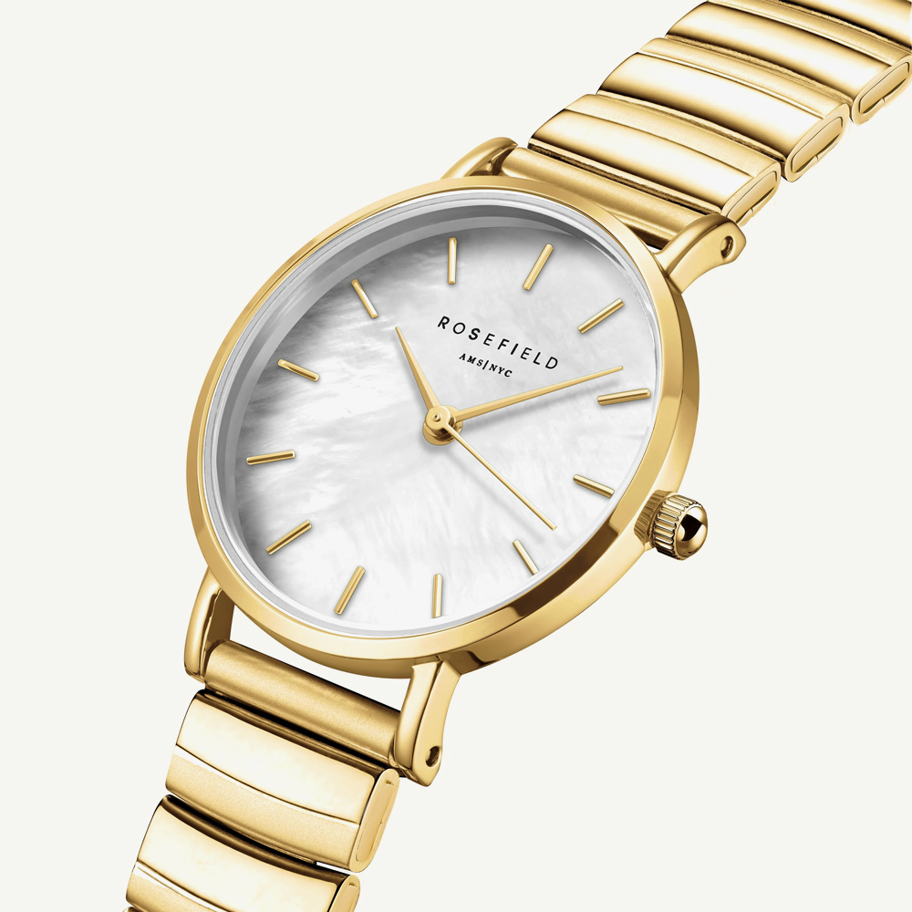 ROSEFIELD Ladies Small Edit White Mother of Pearl Dial Golden Bracelet Watch SEWGSG-SE02