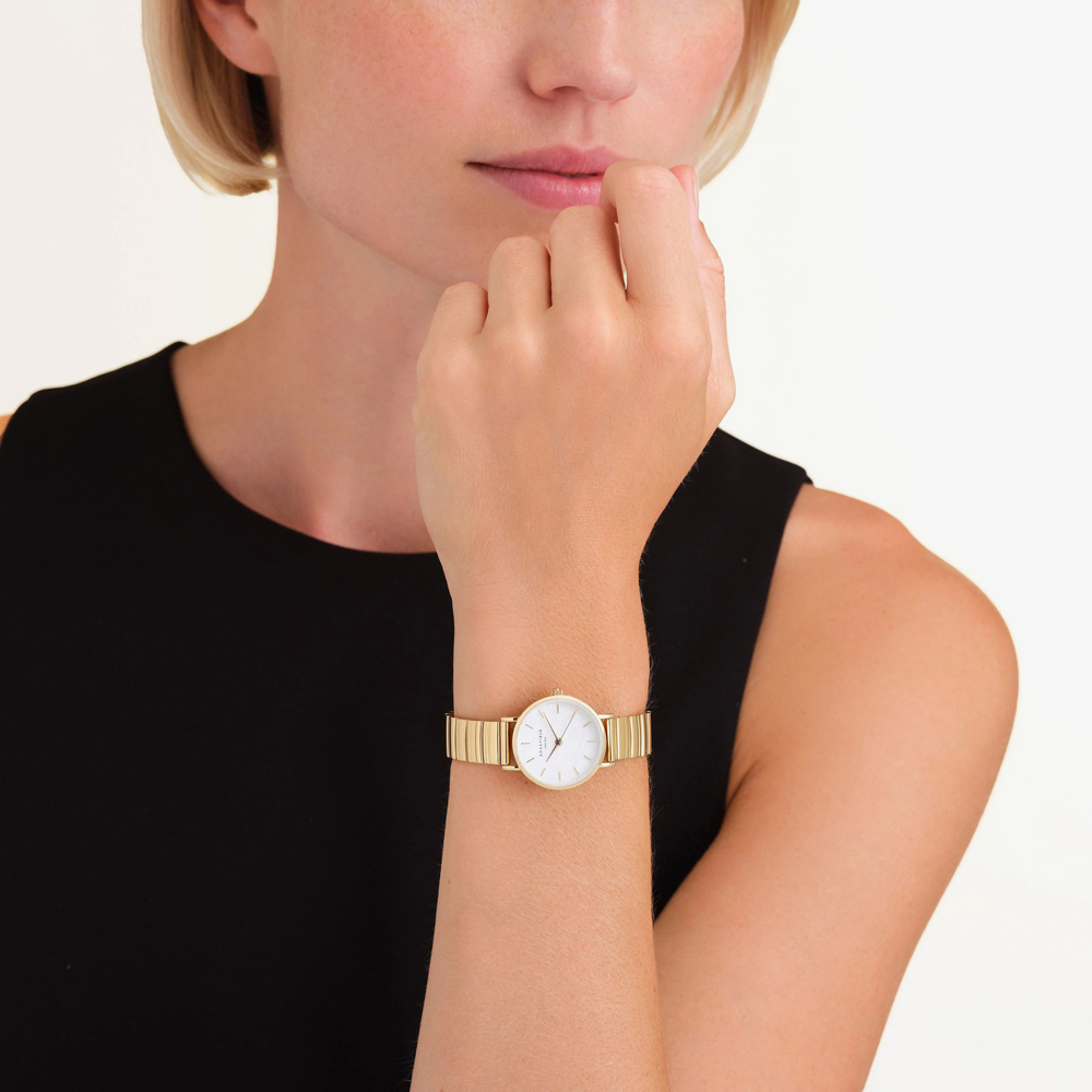 ROSEFIELD Ladies Small Edit White Mother of Pearl Dial Golden Bracelet Watch SEWGSG-SE02