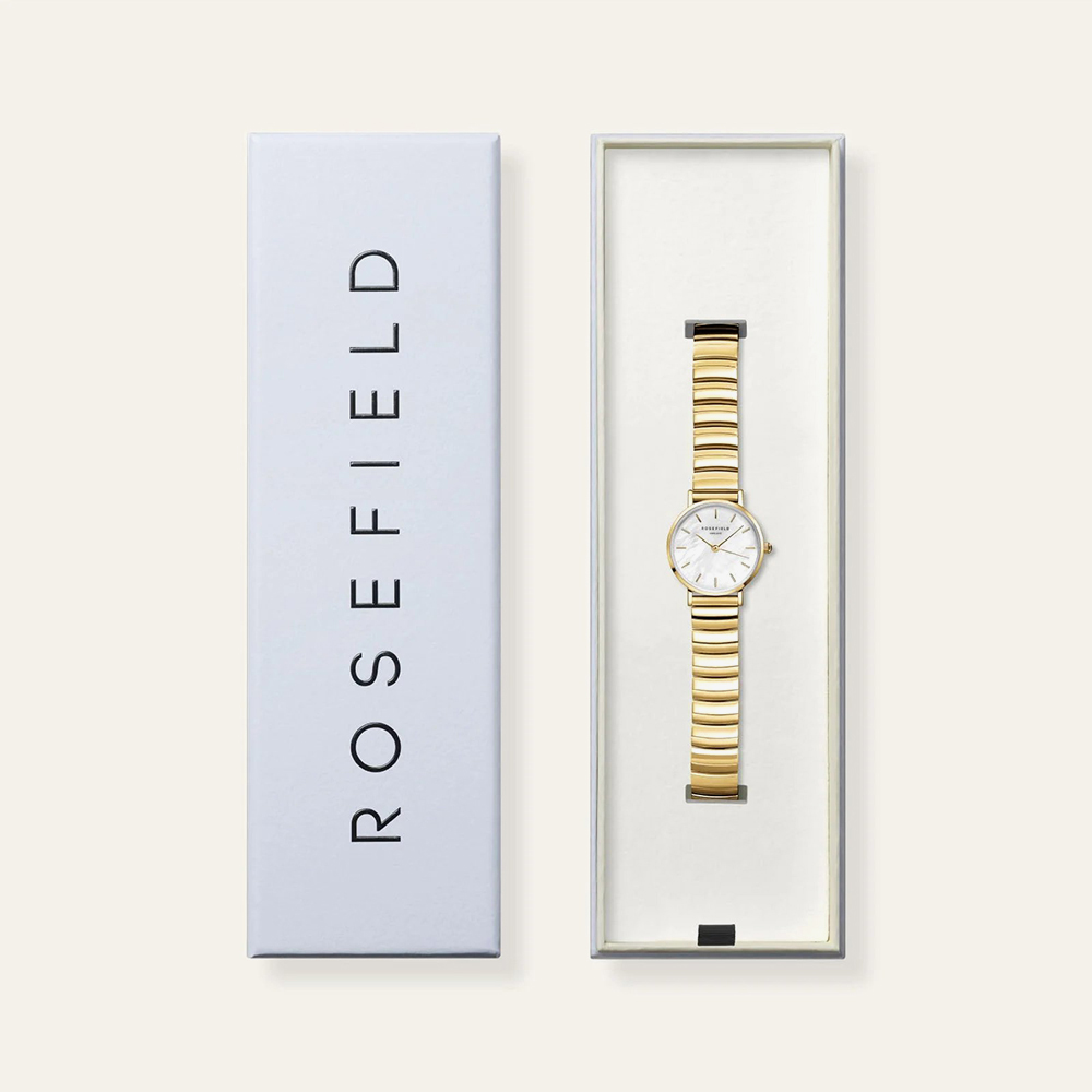 ROSEFIELD Ladies Small Edit White Mother of Pearl Dial Golden Bracelet Watch SEWGSG-SE02