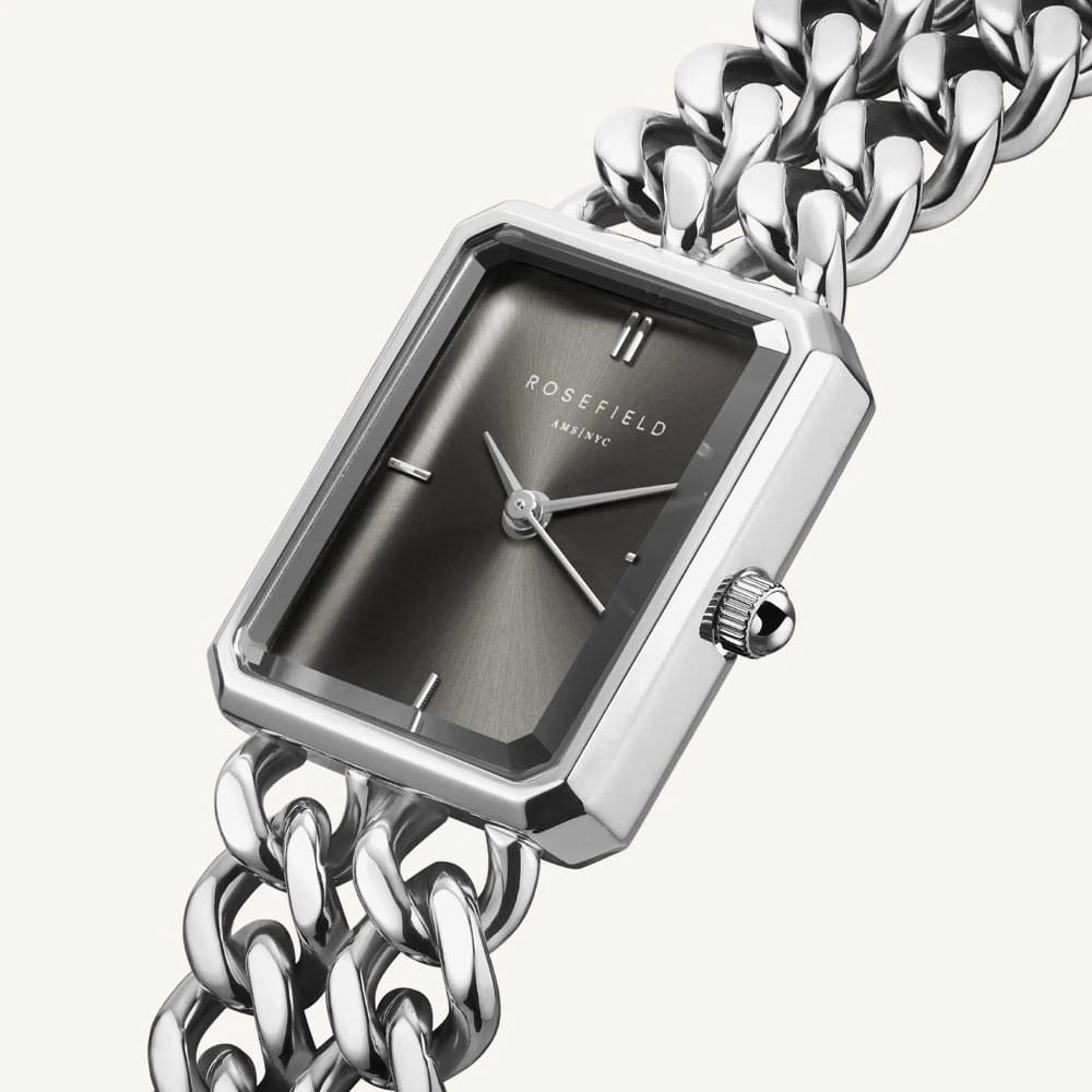ROSEFIELD Ladies Studio Octagon Black Dial Double Curb Chain Bracelet Watch SGSSS-O78