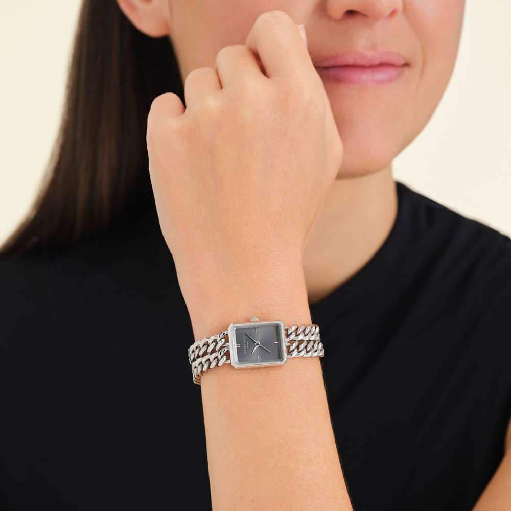 ROSEFIELD Ladies Studio Octagon Black Dial Double Curb Chain Bracelet Watch SGSSS-O78