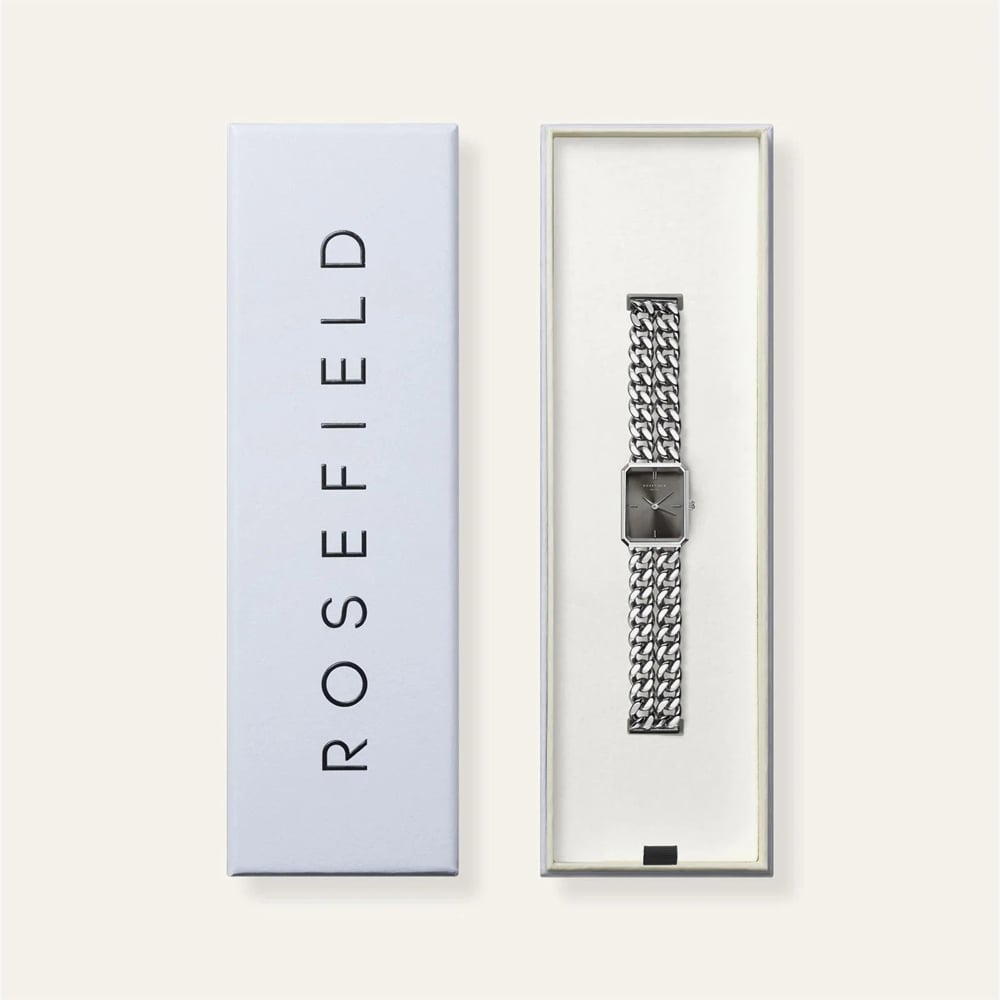 ROSEFIELD Ladies Studio Octagon Black Dial Double Curb Chain Bracelet Watch SGSSS-O78